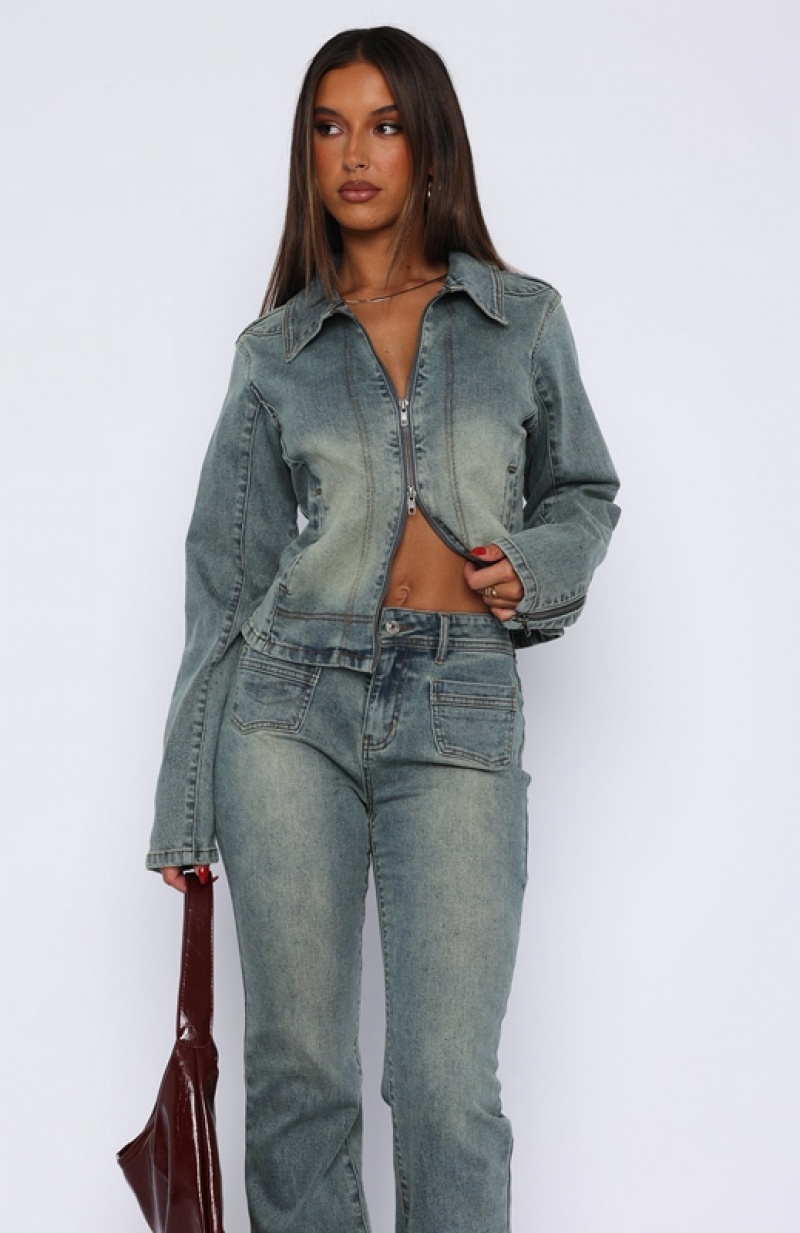 Blue White Fox Kayla Denim Women's Jackets | FUCV-92461