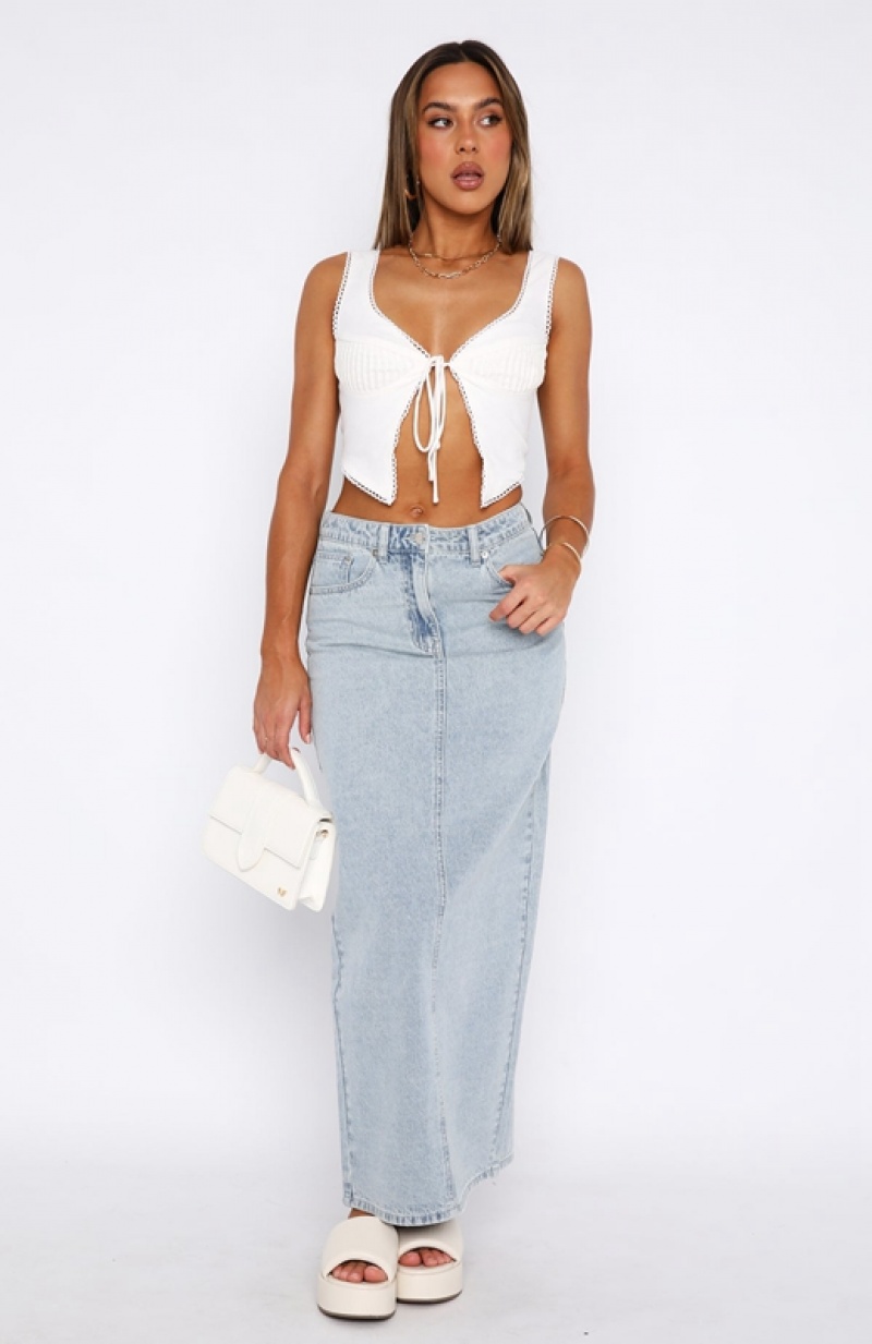 Blue White Fox Never Lose Denim Maxi Women's Skirts | VXPL-78932