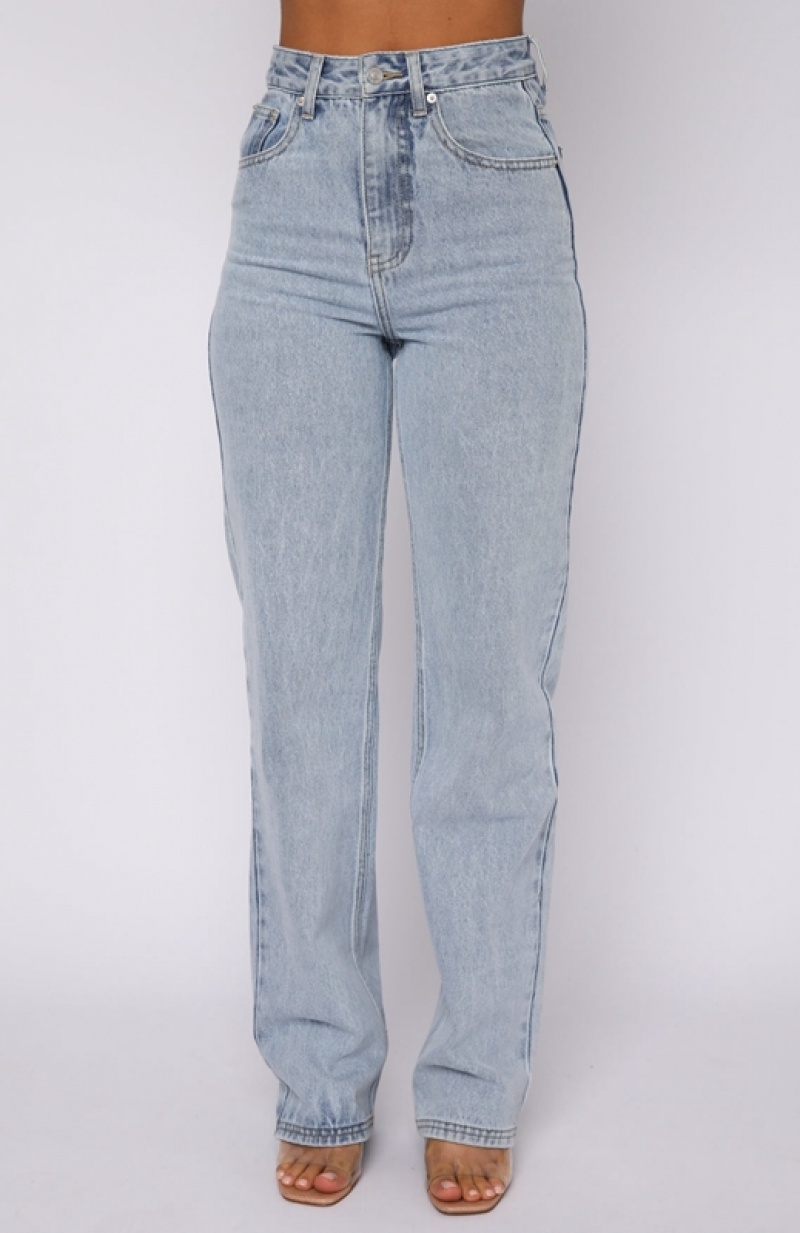 Blue White Fox On Replay High Rise Straight Leg Women's Jeans | MEDT-48365