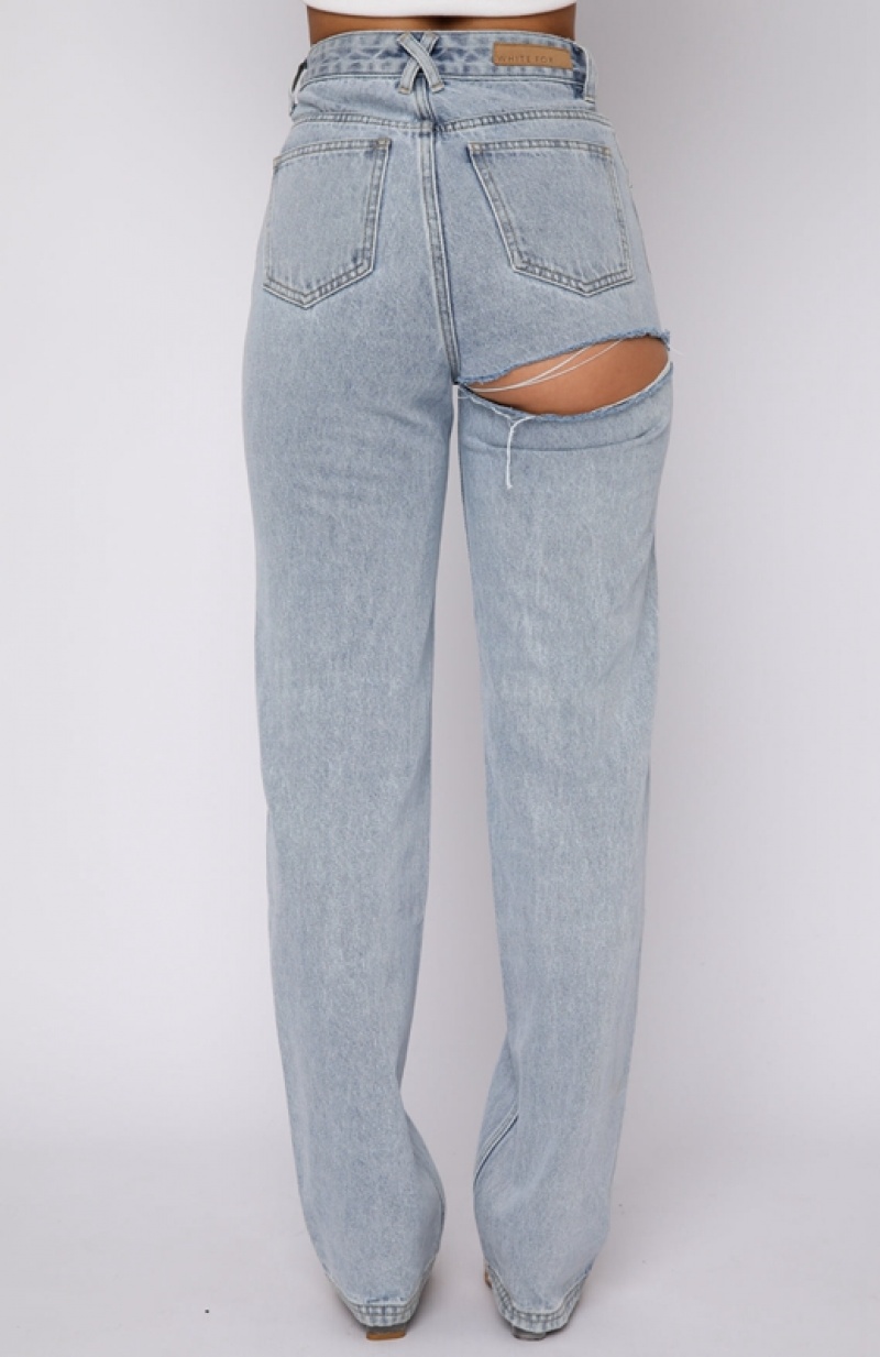 Blue White Fox On Replay High Rise Straight Leg Women's Jeans | MEDT-48365