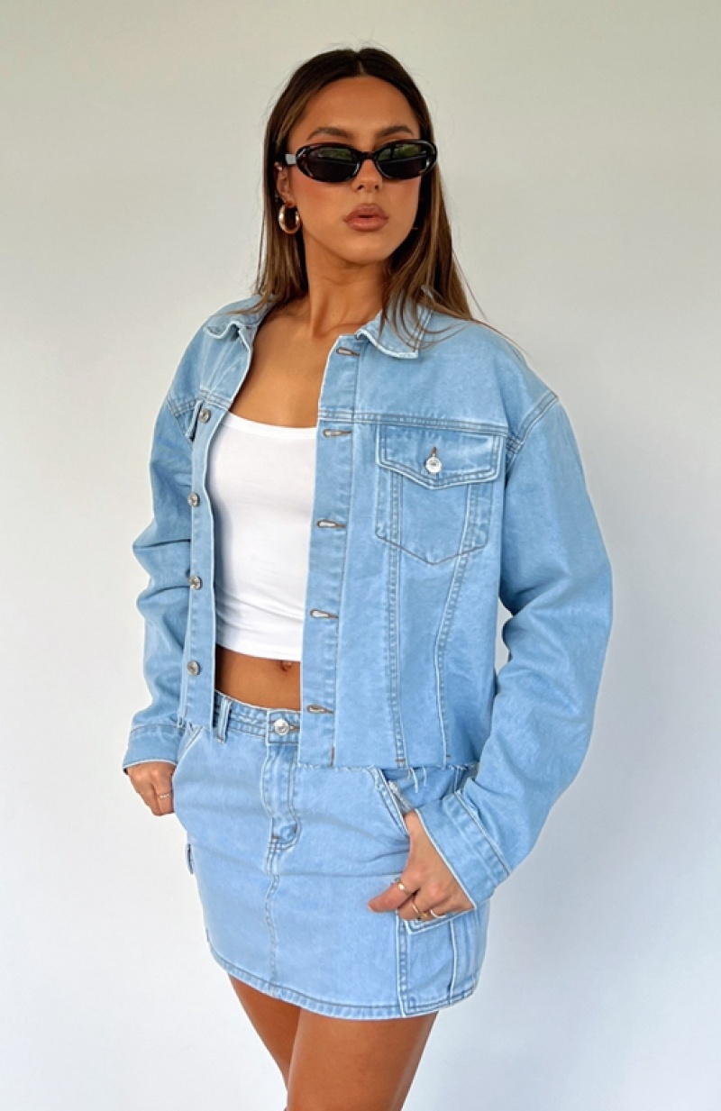 Blue White Fox Only Want To Be With You Denim Women\'s Jackets | KEOS-23065