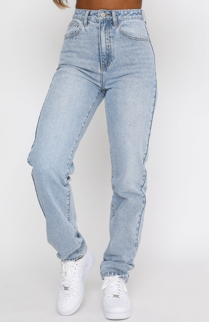 Blue White Fox Who's That Girl Straight Leg Denim Women's Jeans | FRCP-96714