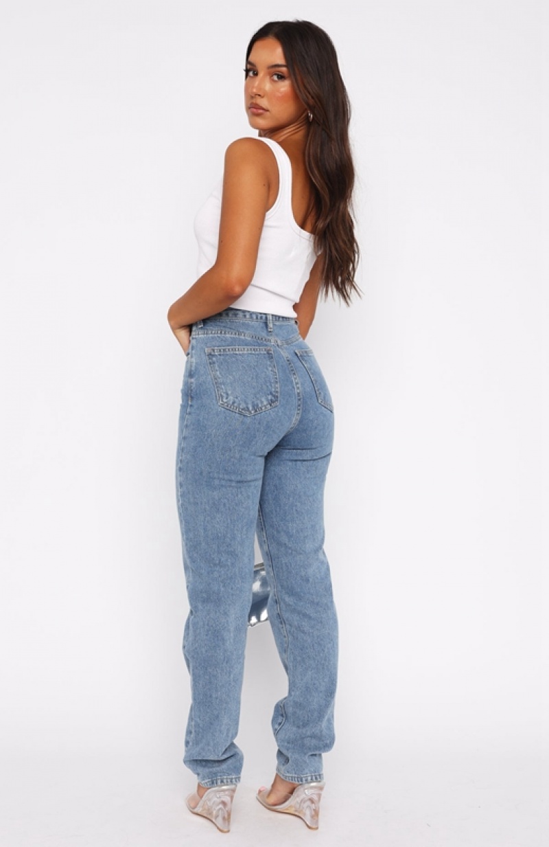 Blue White Fox Who's That Girl Straight Leg Denim Women's Jeans | DHRI-21754