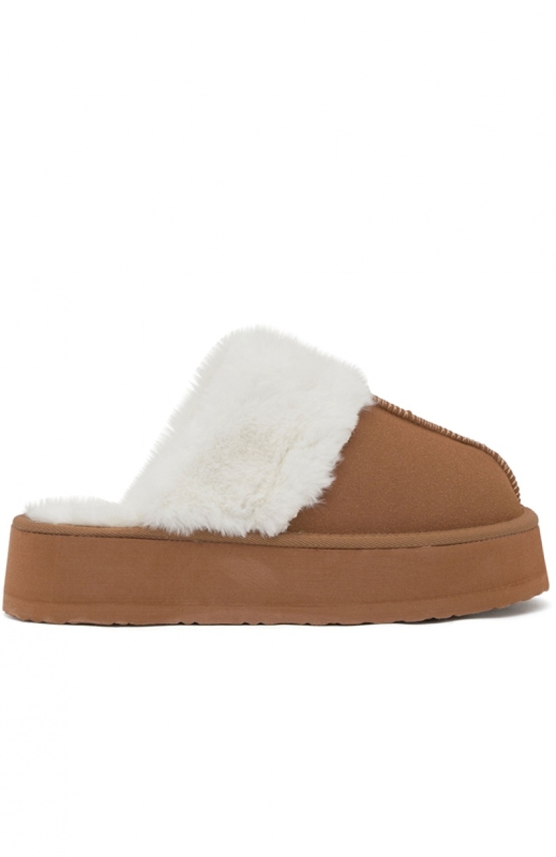 Brown White Fox Keep My Head High Women's Slides | JRXK-27493