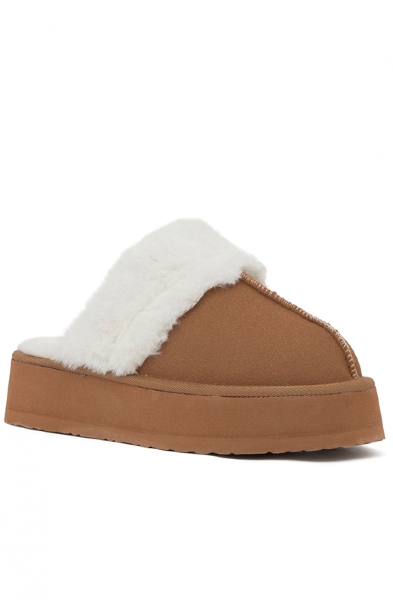 Brown White Fox Keep My Head High Women's Slides | JRXK-27493