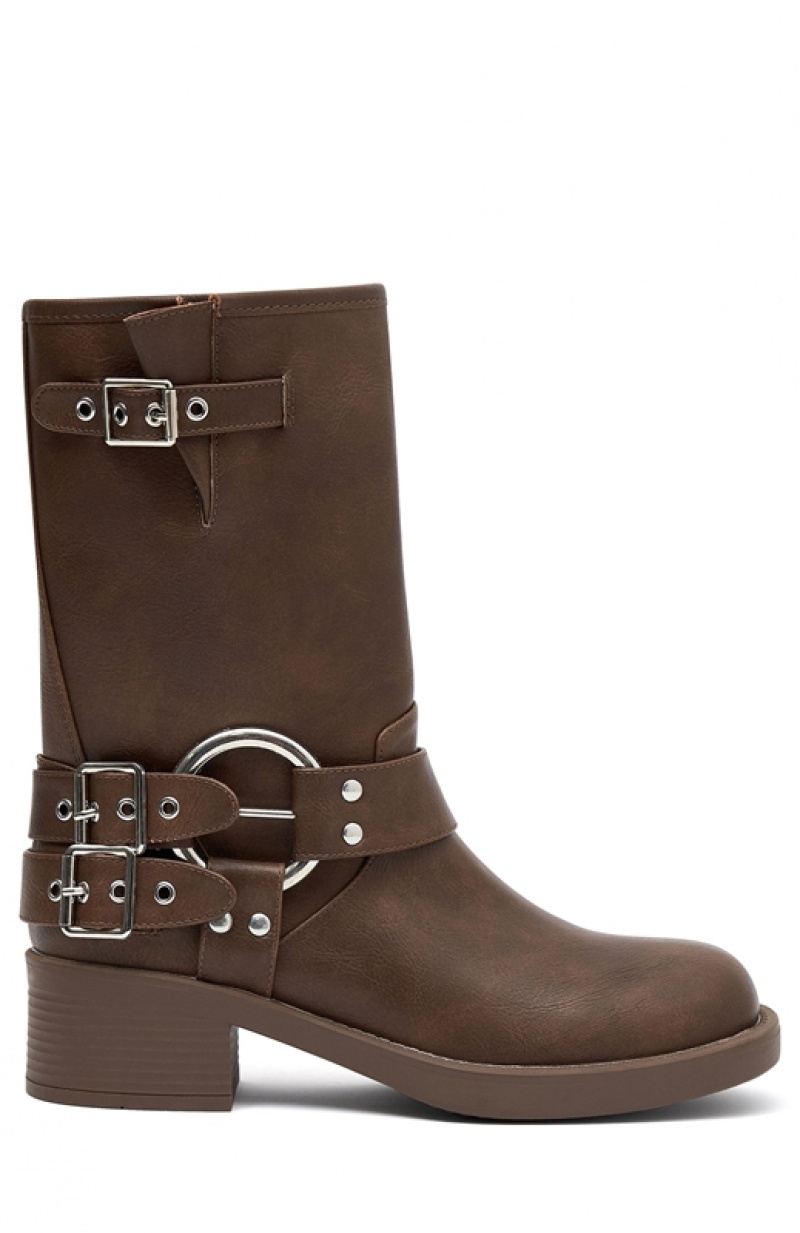 Brown White Fox Scout Biker Women's Boots | YRFT-50821