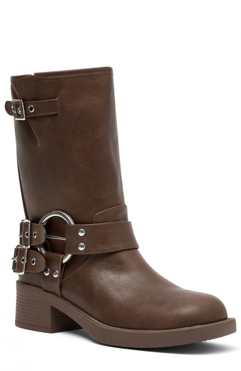 Brown White Fox Scout Biker Women's Boots | YRFT-50821