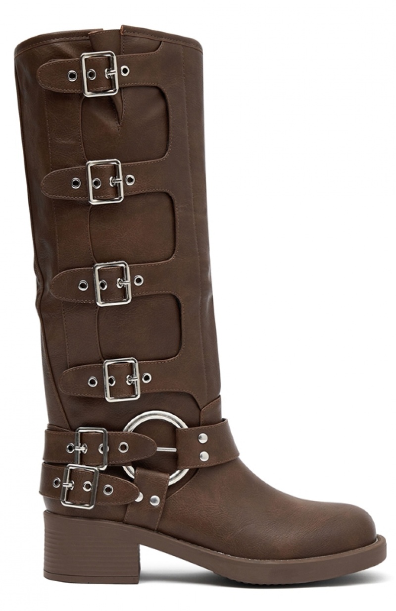 Brown White Fox Tatum Biker Women's Boots | NAYW-86793