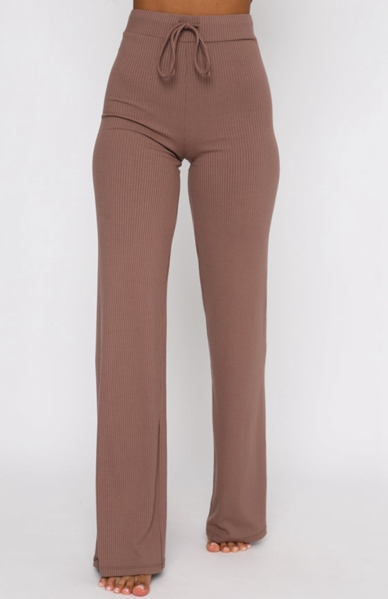 Chocolate White Fox Adore You Ribbed Women's Pants | QWNB-10856