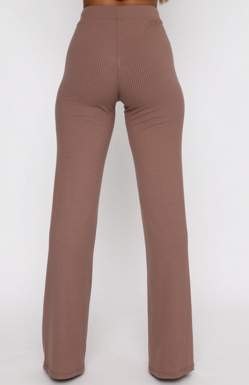 Chocolate White Fox Adore You Ribbed Women's Pants | QWNB-10856