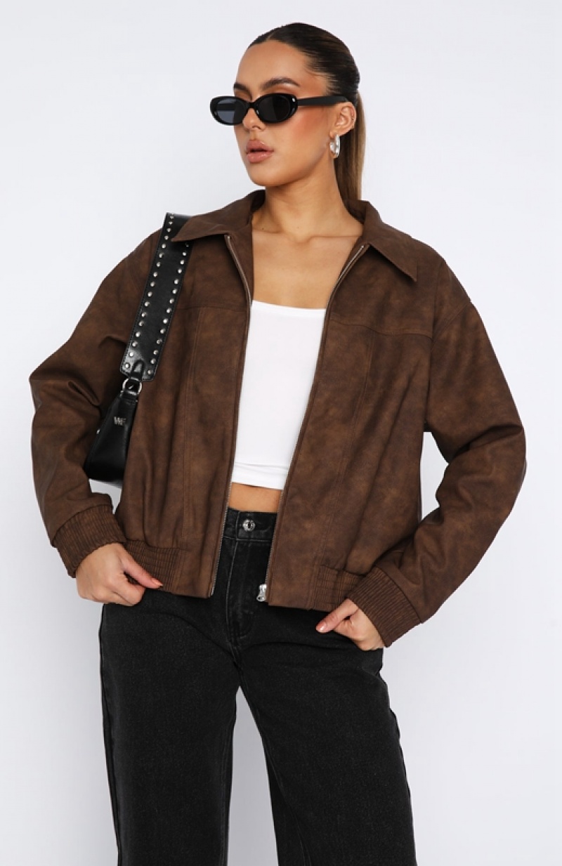 Chocolate White Fox Come Together PU Women's Jackets | GQKV-73401