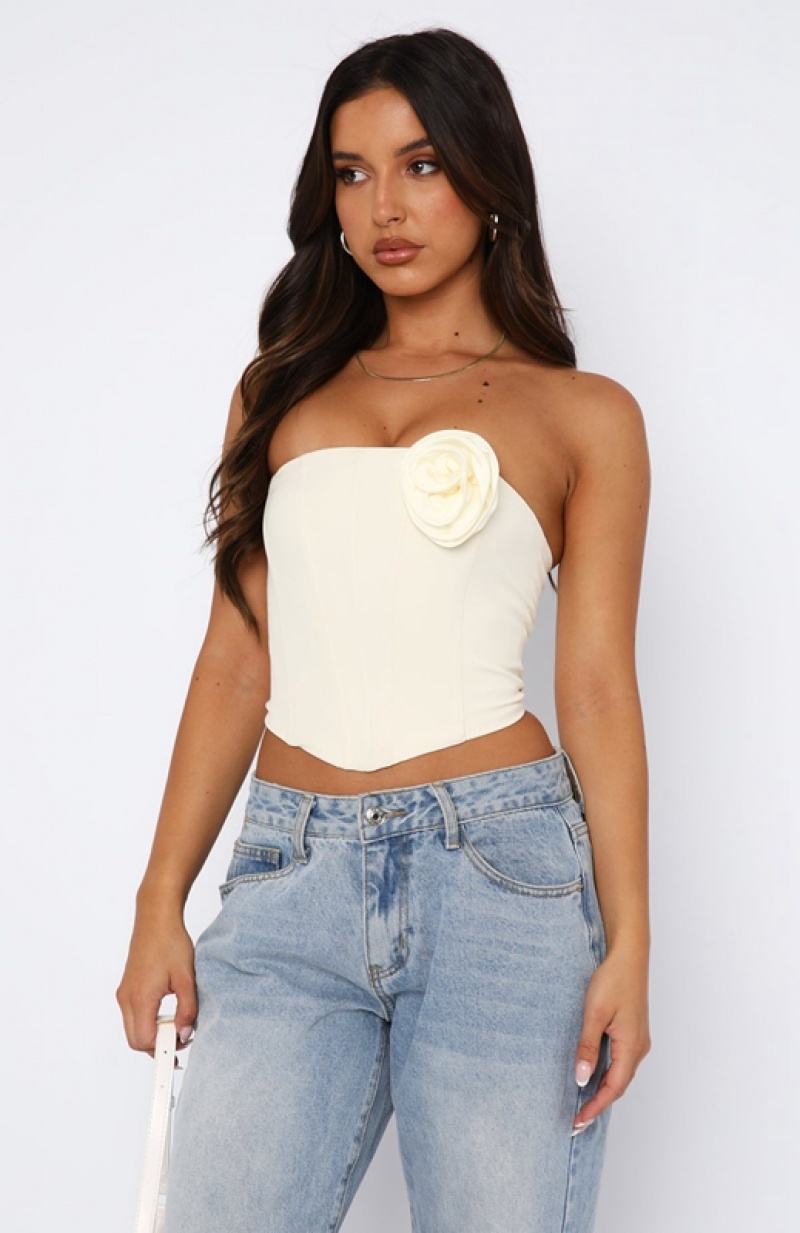 Cream White Fox Chase A Feeling Strapless Bustier Women's Tops | BMVY-92768