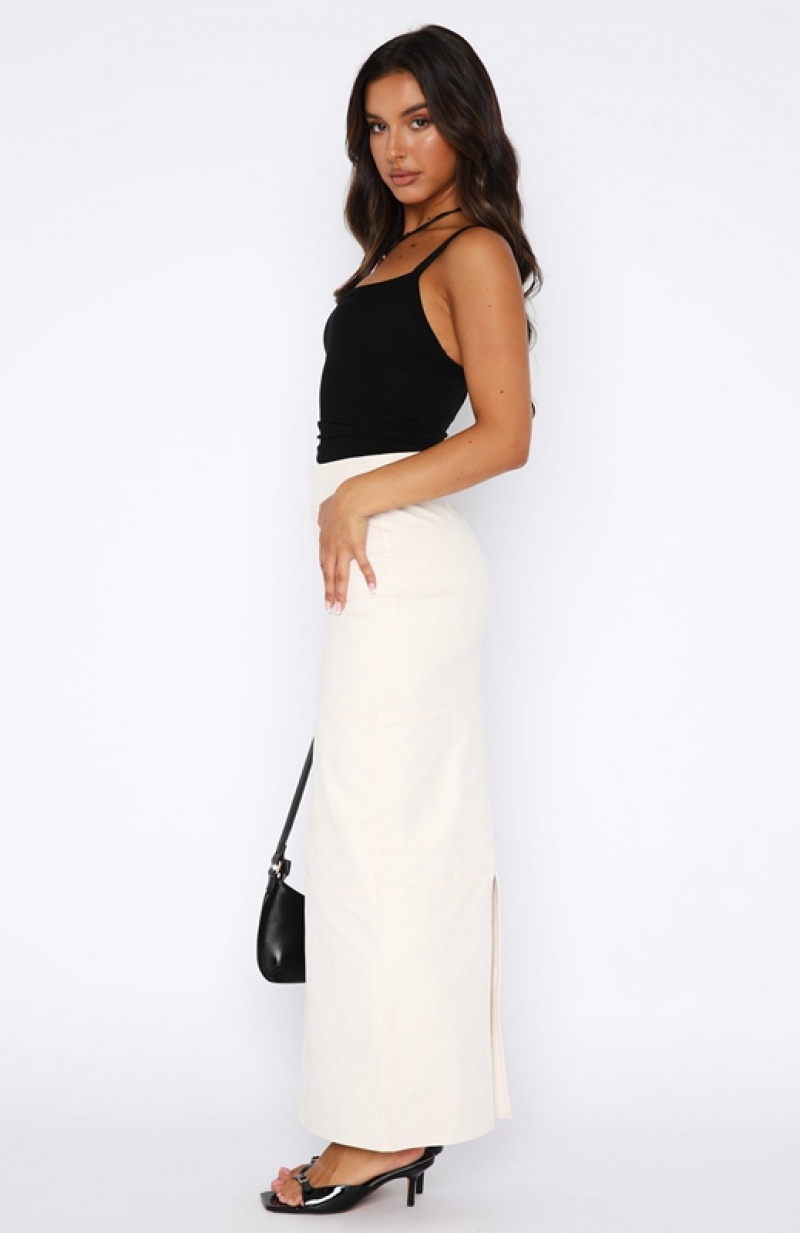 Cream White Fox Forever Love Maxi Women's Skirts | NMGK-27601