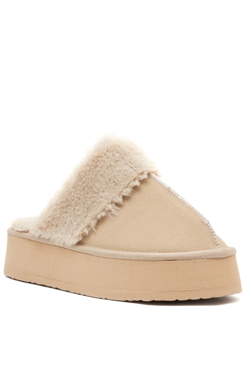 Cream White Fox Keep My Head High Women's Slides | DXUA-34792