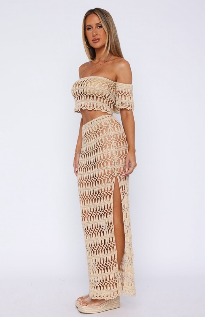 Cream White Fox On Island Time Crochet Maxi Women's Skirts | HVMF-29386