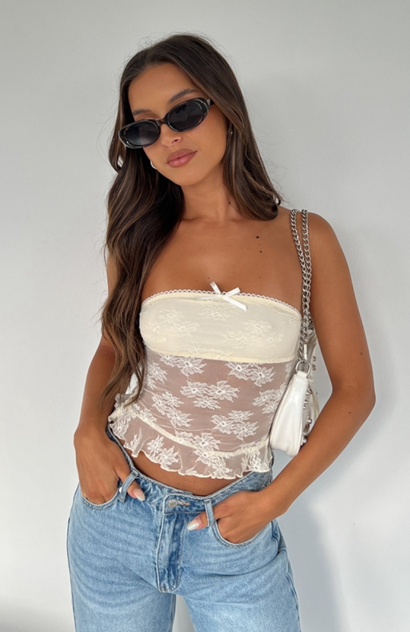 Cream White Fox Prove You Wrong Strapless Lace Women\'s Tops | ZNIF-16948