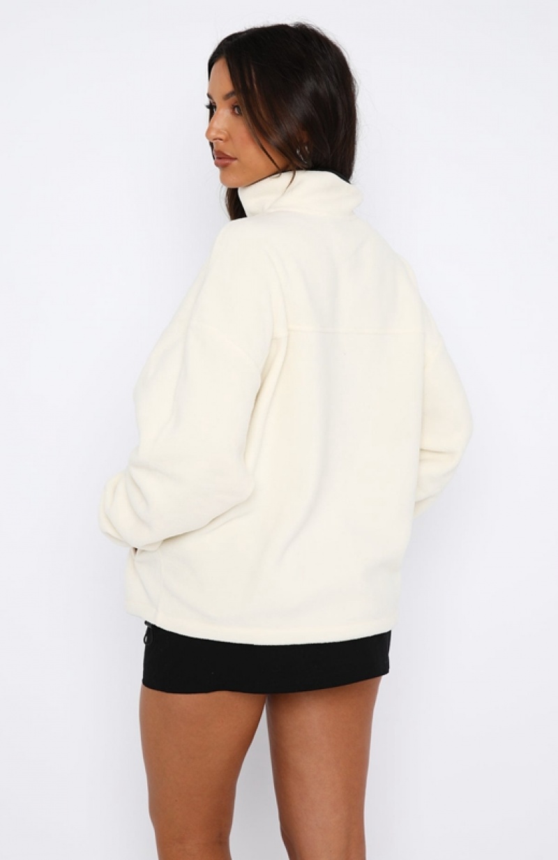 Cream White Fox Well Known Fleece Women's Jackets | IRLT-29503