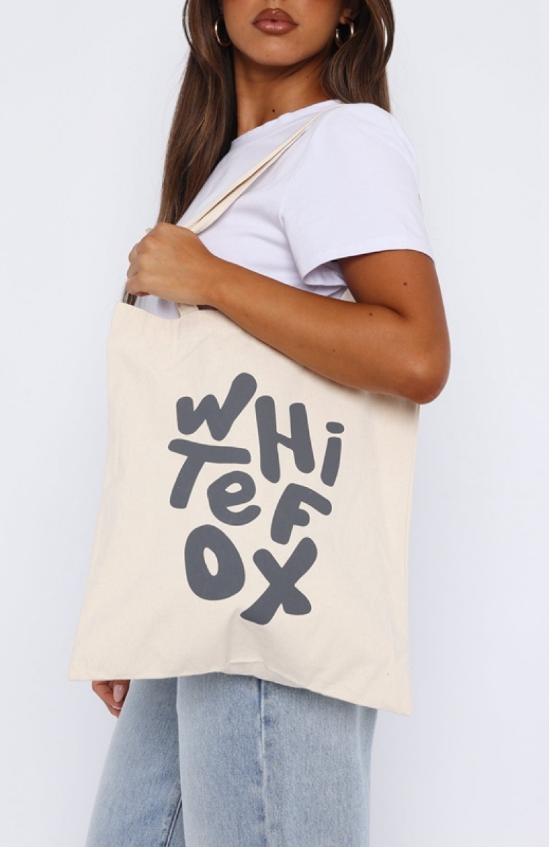 Cream / Grey White Fox New Standard Women's Tote Bag | PUYJ-27603