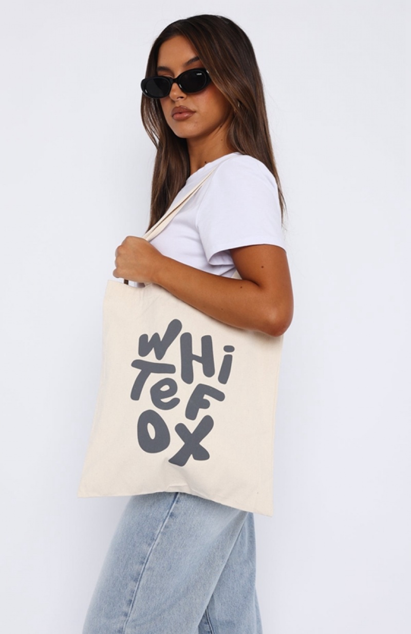 Cream / Grey White Fox New Standard Women's Tote Bag | PUYJ-27603