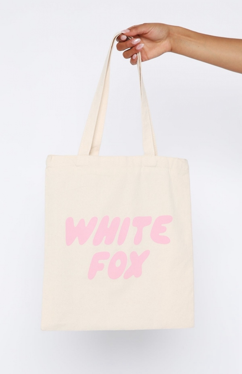 Cream / Pink White Fox Main Moment Women's Tote Bag | SXCB-13480