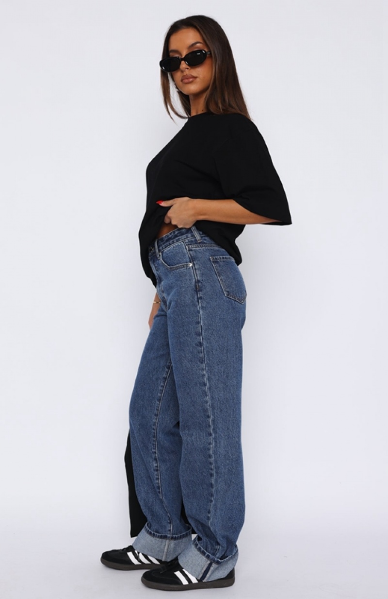 Dark Blue White Fox Blair High Rise Wide Leg Women's Jeans | TVPK-21468