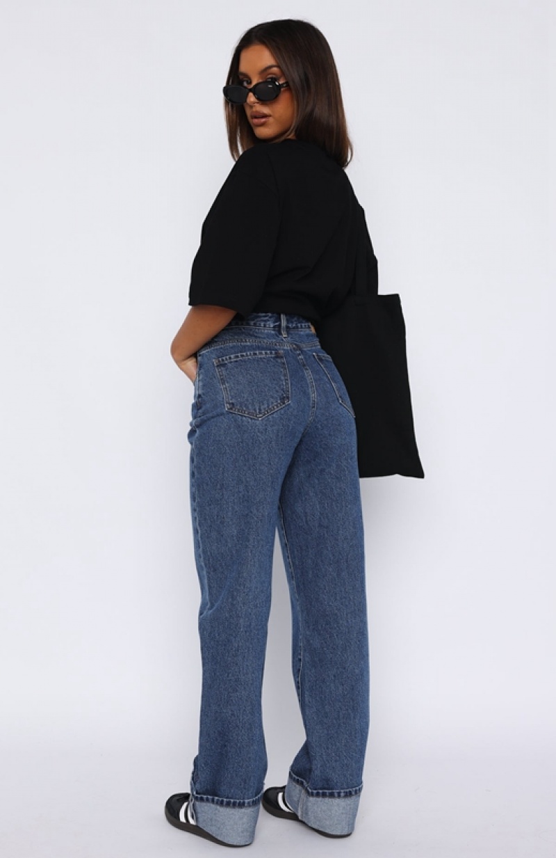 Dark Blue White Fox Blair High Rise Wide Leg Women's Jeans | TVPK-21468