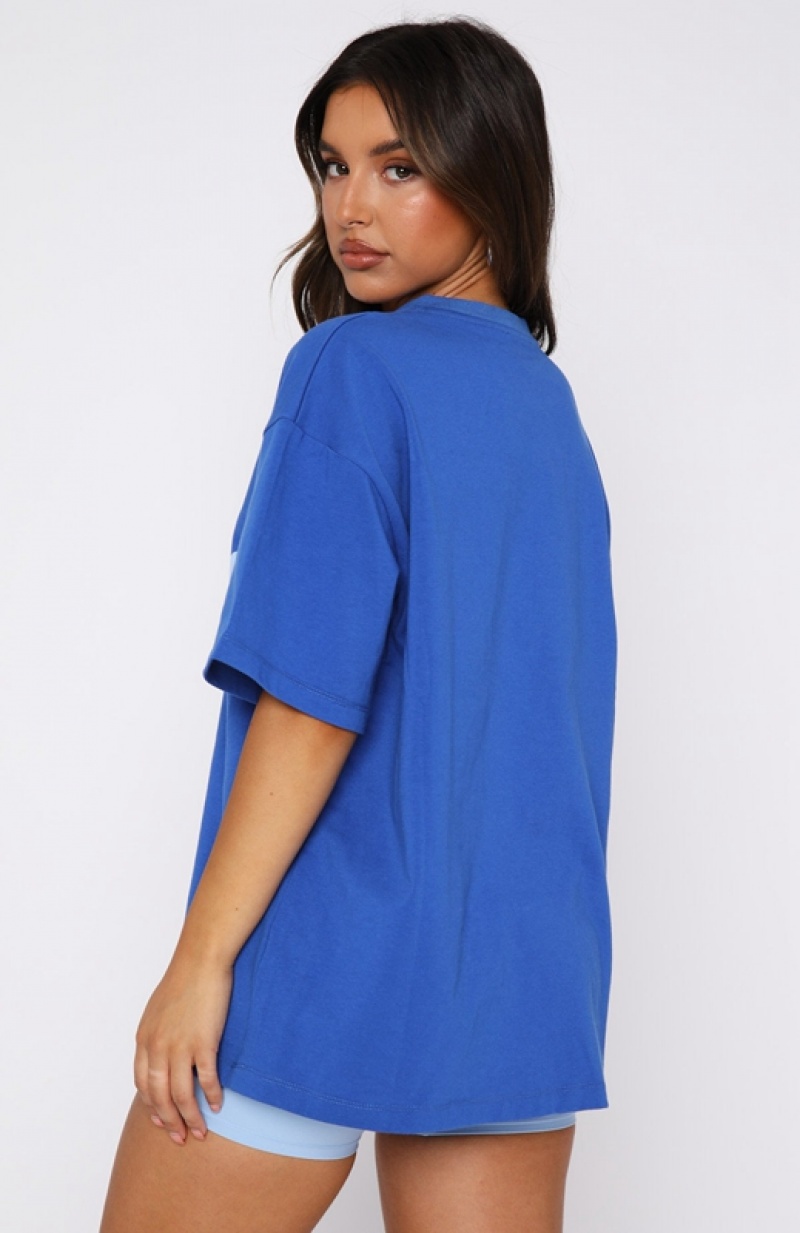 Deep Blue White Fox Leisure Series Oversized Women's T Shirts | UGCB-79360