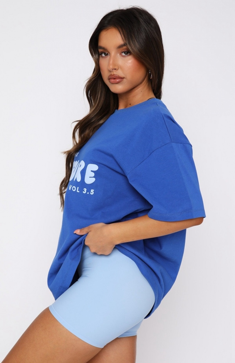 Deep Blue White Fox Leisure Series Oversized Women's T Shirts | UGCB-79360