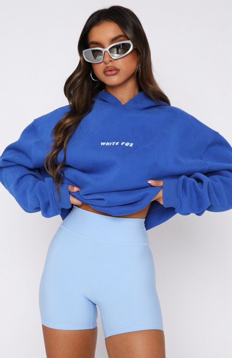 Deep Blue White Fox Leisure Series Oversized Women's Hoodie | CNRB-74132