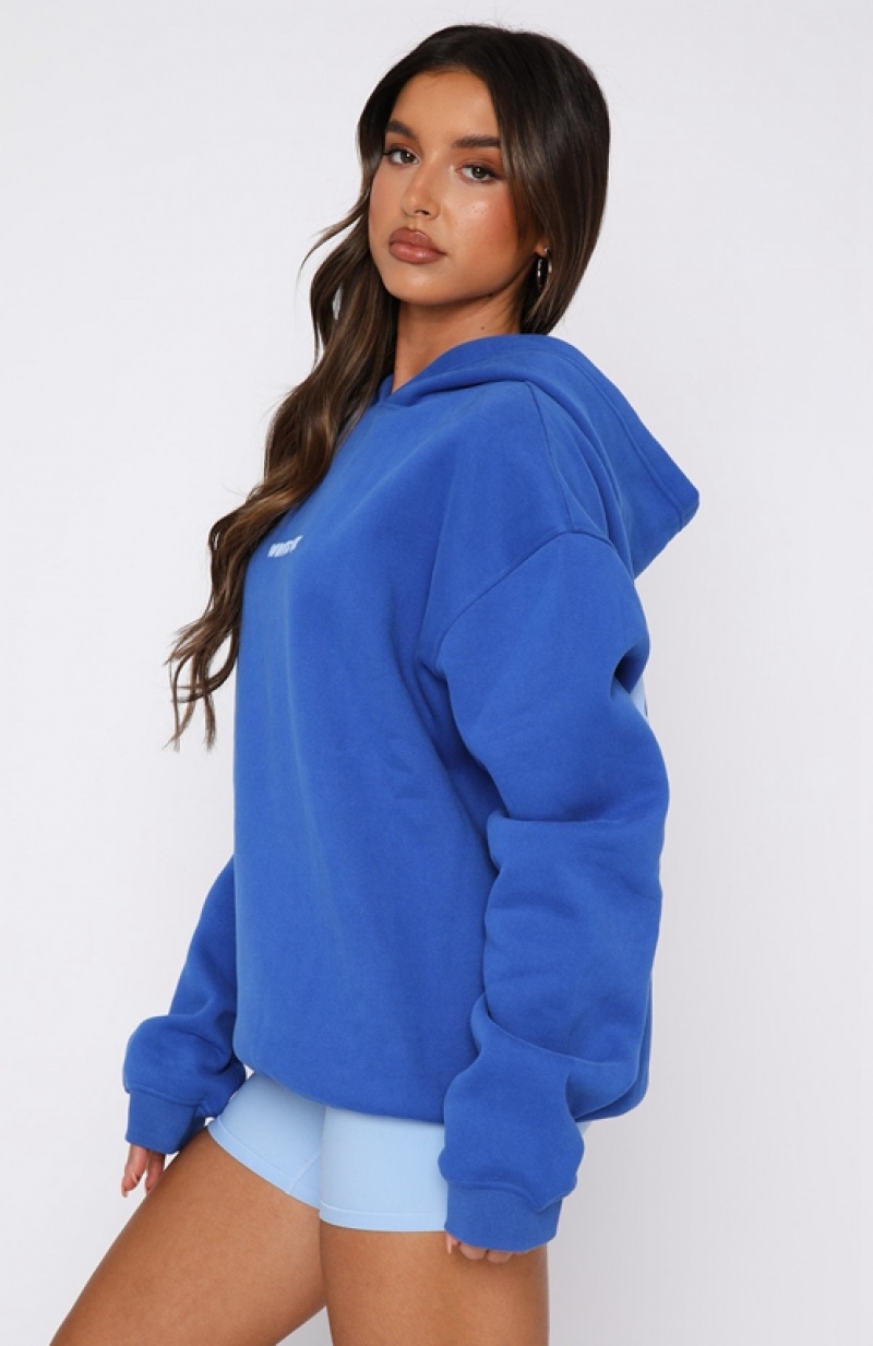 Deep Blue White Fox Leisure Series Oversized Women's Hoodie | CNRB-74132