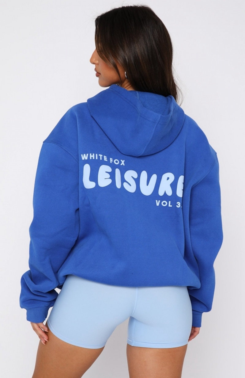 Deep Blue White Fox Leisure Series Oversized Women's Hoodie | CNRB-74132