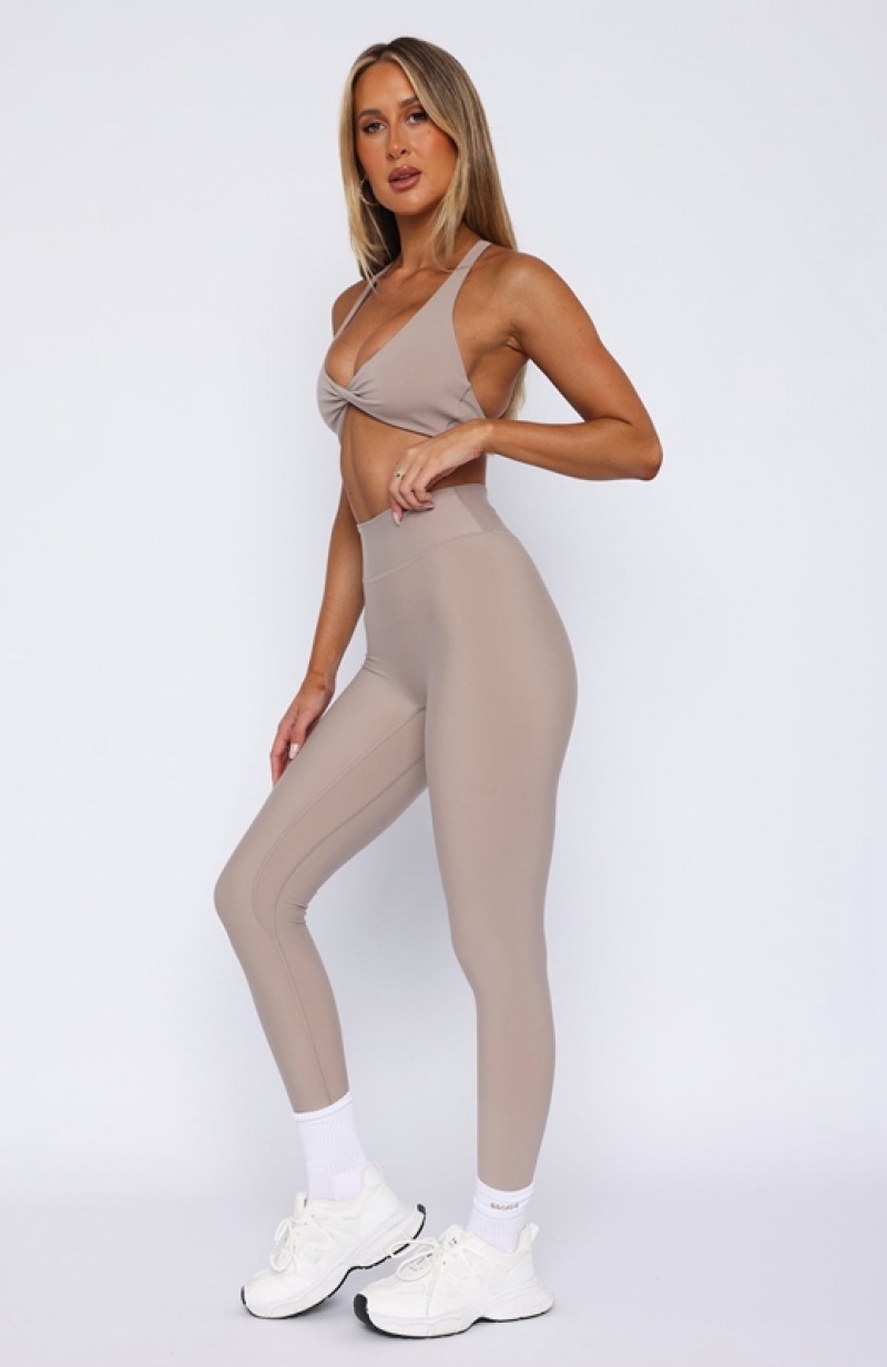 Grey Brown White Fox Go Getter High Waisted Women's Leggings | GWZS-21587