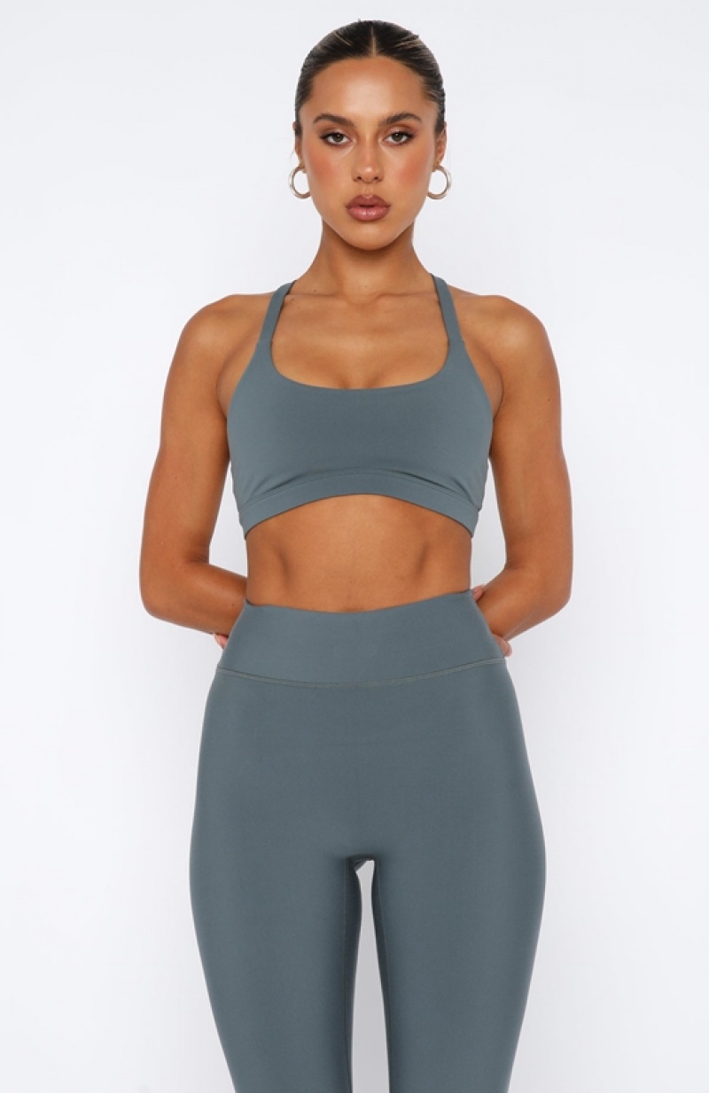 Grey White Fox Crunch Time Women's Sports Bra | OJSW-79506