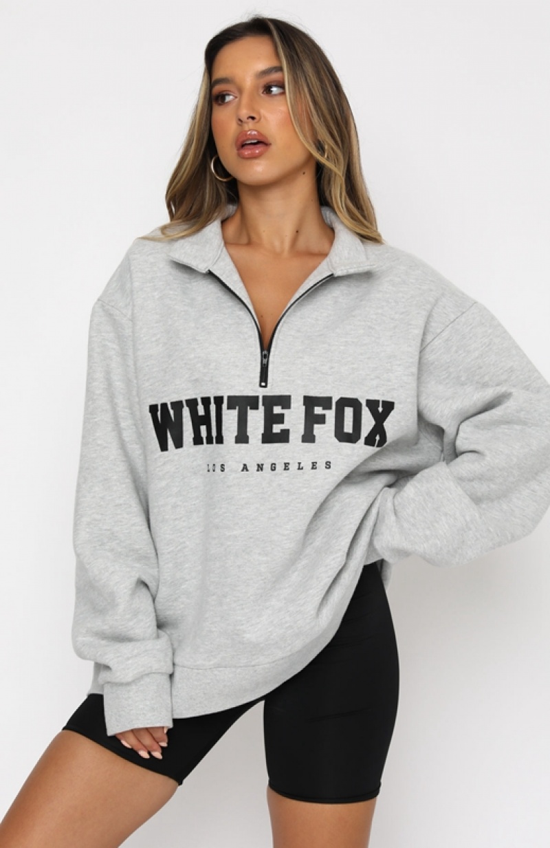 Grey White Fox High Standard Zip Front Women's Sweaters | DPVO-02897