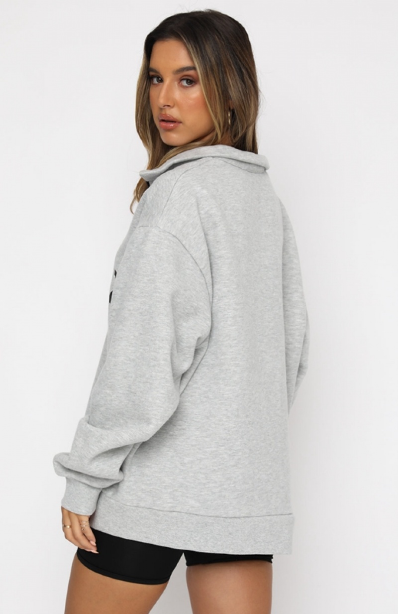 Grey White Fox High Standard Zip Front Women's Sweaters | DPVO-02897