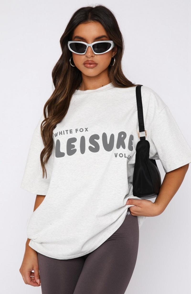 Grey White Fox Leisure Series Oversized Women's T Shirts | AZJP-30594