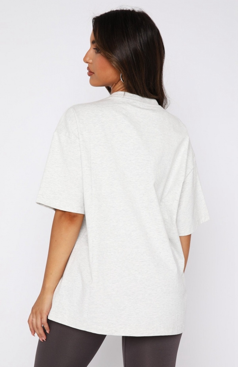 Grey White Fox Leisure Series Oversized Women's T Shirts | AZJP-30594