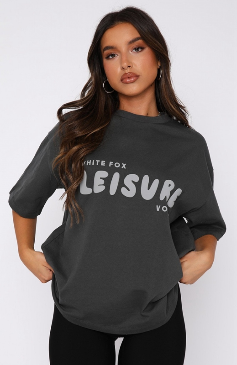 Grey White Fox Leisure Series Oversized Women's T Shirts | HKYB-09347