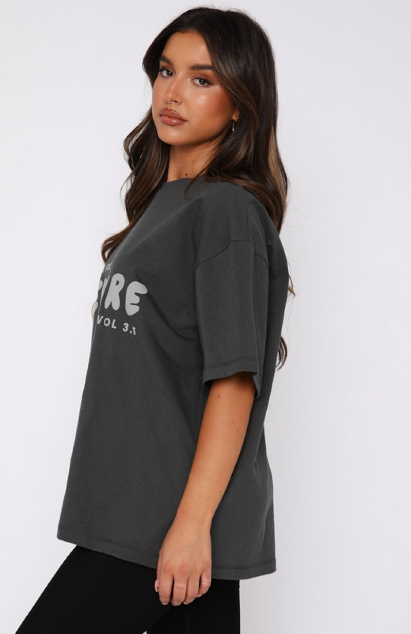 Grey White Fox Leisure Series Oversized Women's T Shirts | HKYB-09347