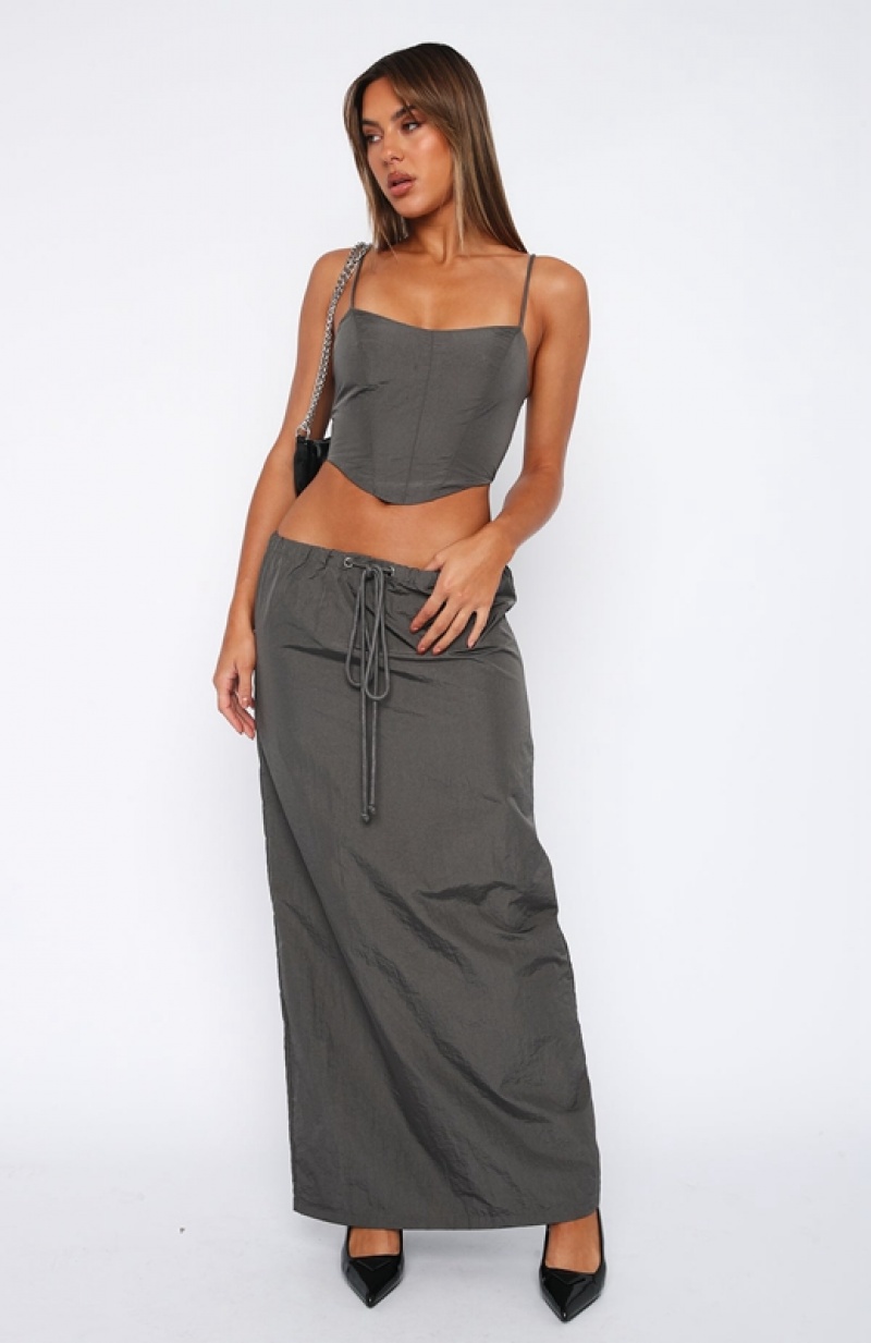 Grey White Fox Songs Of Mine Maxi Women's Skirts | ELFB-15936