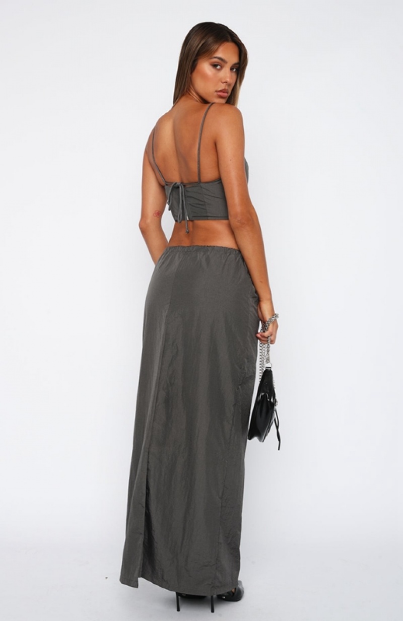 Grey White Fox Songs Of Mine Maxi Women's Skirts | ELFB-15936