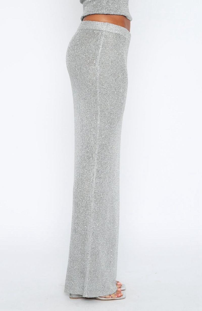 Grey White Fox Star Shining Sequin Knit Maxi Women's Skirts | JRNY-43752