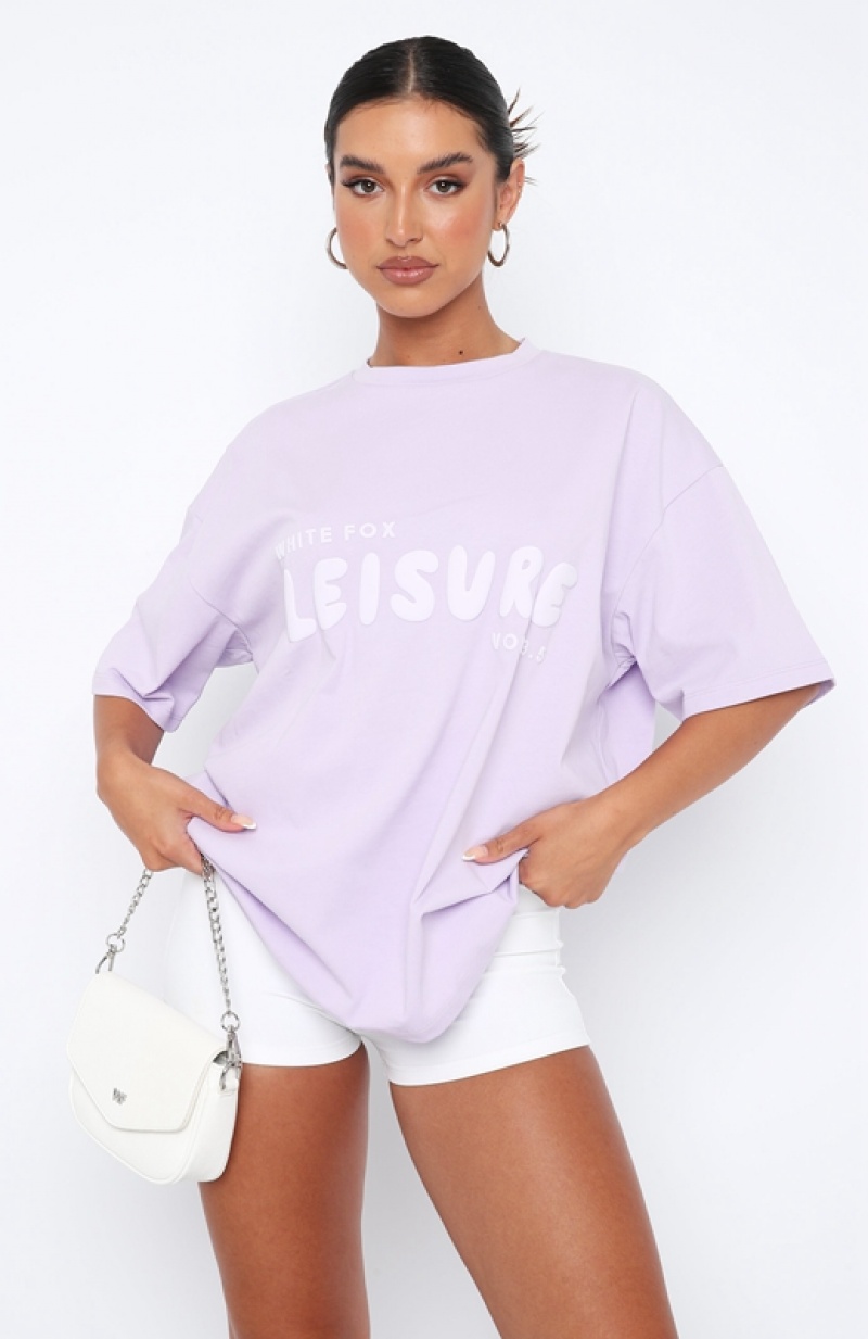 Lavender White Fox Leisure Series Oversized Women's T Shirts | MFZP-70261