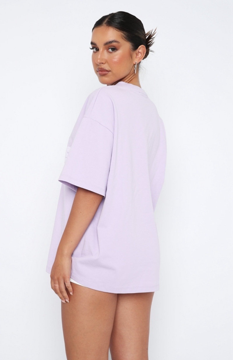 Lavender White Fox Leisure Series Oversized Women's T Shirts | MFZP-70261