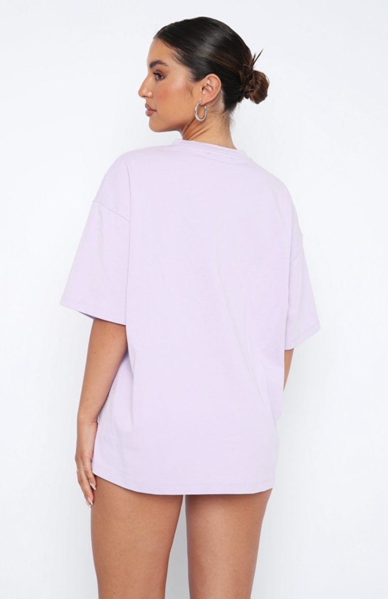 Lavender White Fox Leisure Series Oversized Women's T Shirts | MFZP-70261