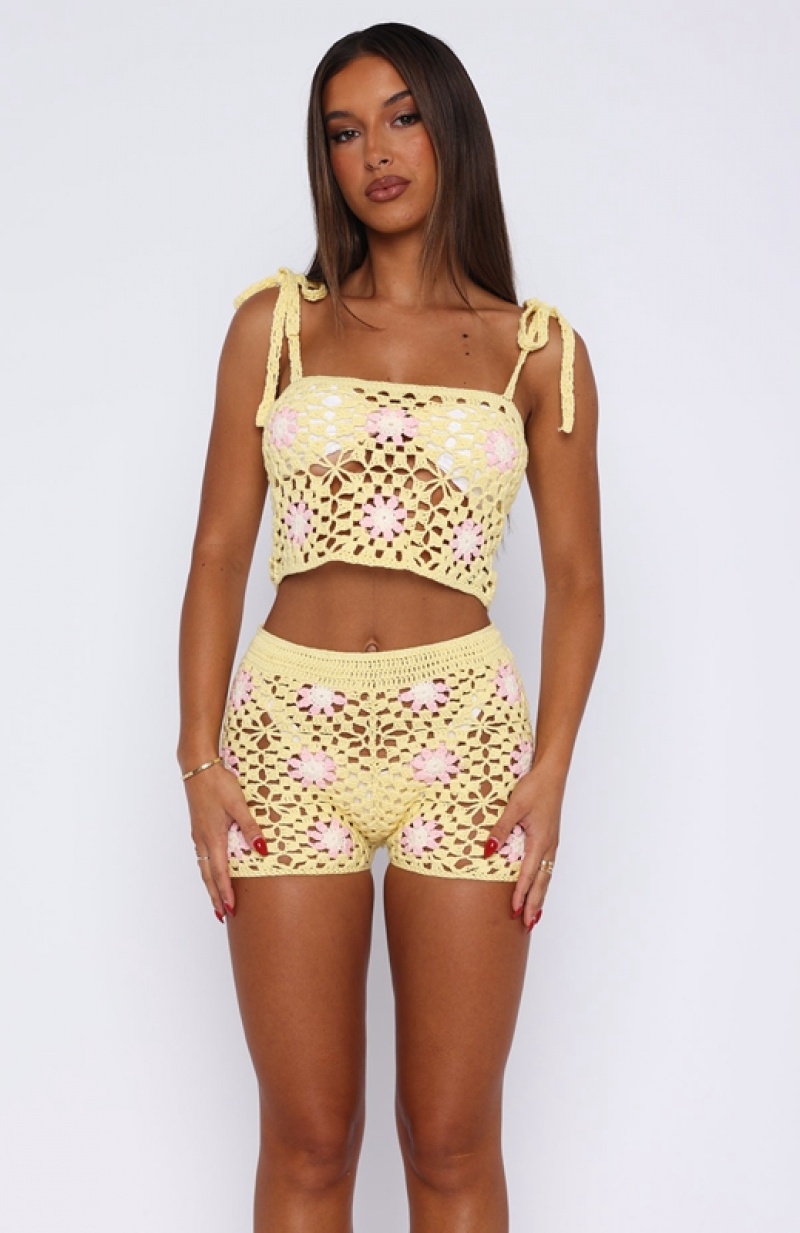 Lemon White Fox Be My Baby Crochet Women's Shorts | ZLUP-79163