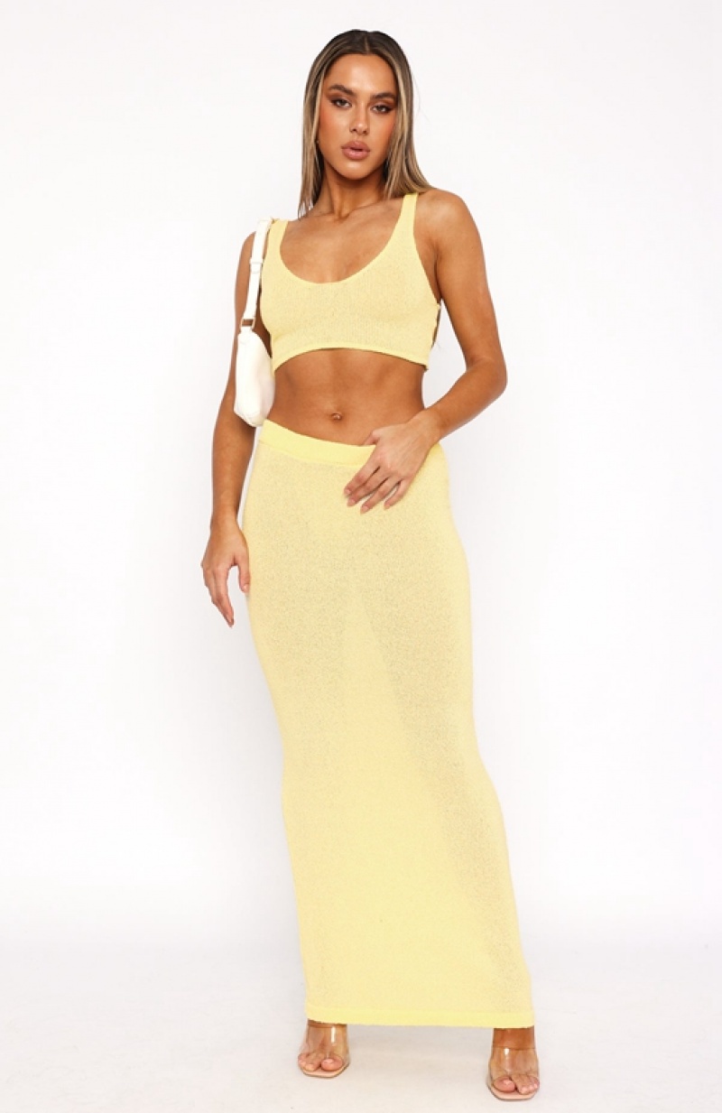 Lemon White Fox Looking Luxe Maxi Women's Skirts | UVAR-80946