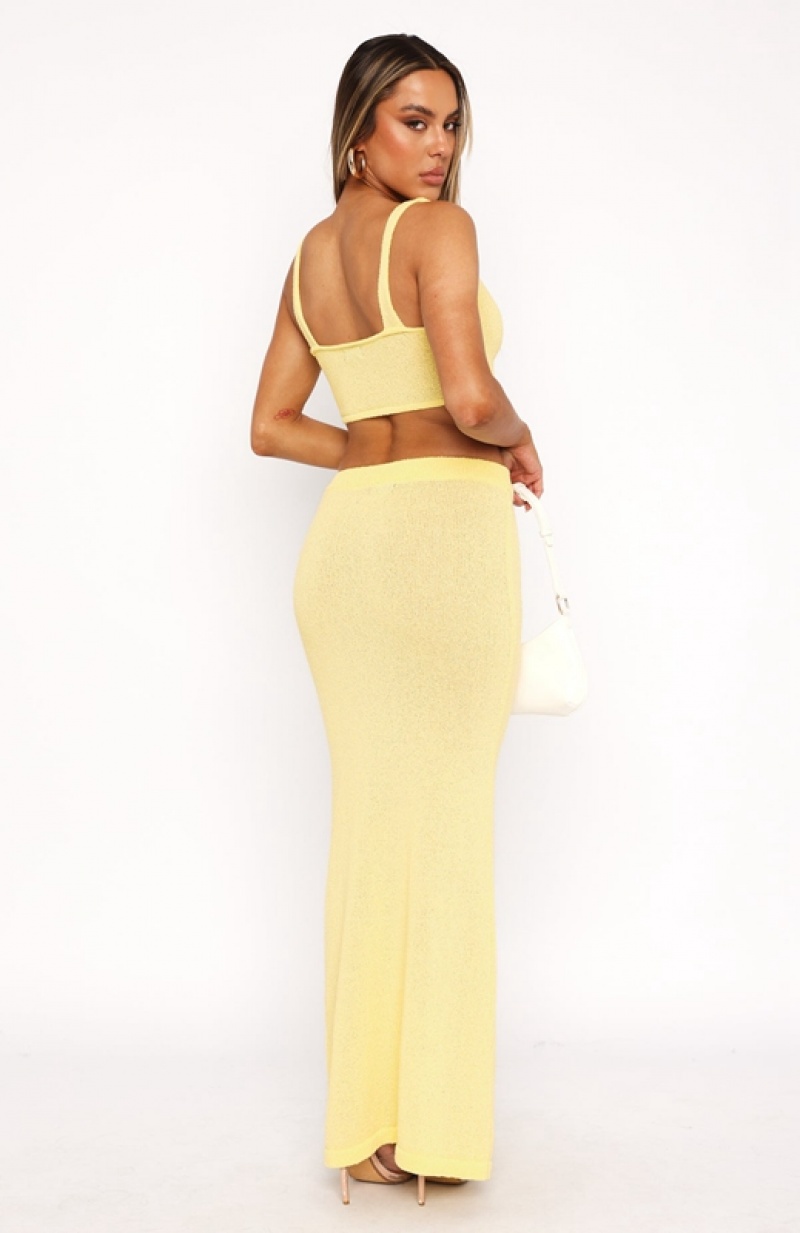 Lemon White Fox Looking Luxe Maxi Women's Skirts | UVAR-80946