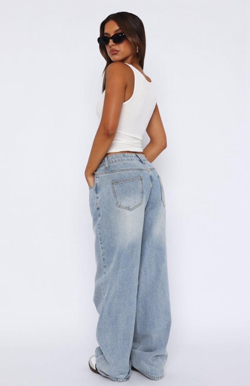 Light Blue White Fox Bring The Style Low Rise Wide Leg Women's Jeans | LRTH-03586