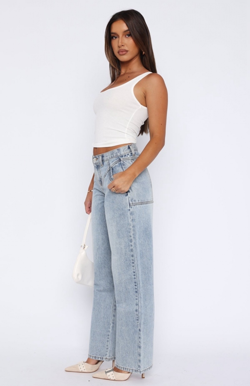 Light Blue White Fox River Low Rise Wide Leg Women's Jeans | XLVQ-70325